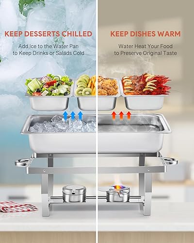 Miniatura 4 de Juego de bufé de platos para rozar, 4 unidades de 8 cuartos de galón para catering con doce bandejas de comida de tamaño 13, soportes de