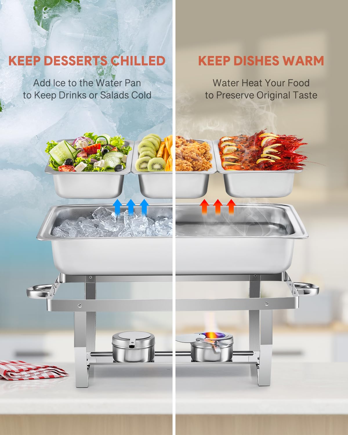 9L Acciaio Inox Rettangolari Catering Server, Buffet Servers E Scaldabagni, Chafing Dish Buffet Set, per Party, Feste, Matrimoni, Banchetti, Argento