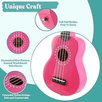 Soprano Ukulele for Kids 21 Inch Ukelele with Bag Strap Picks Songbook Cleaning Cloth Suitable for Adults and Beginners(Light Pink)