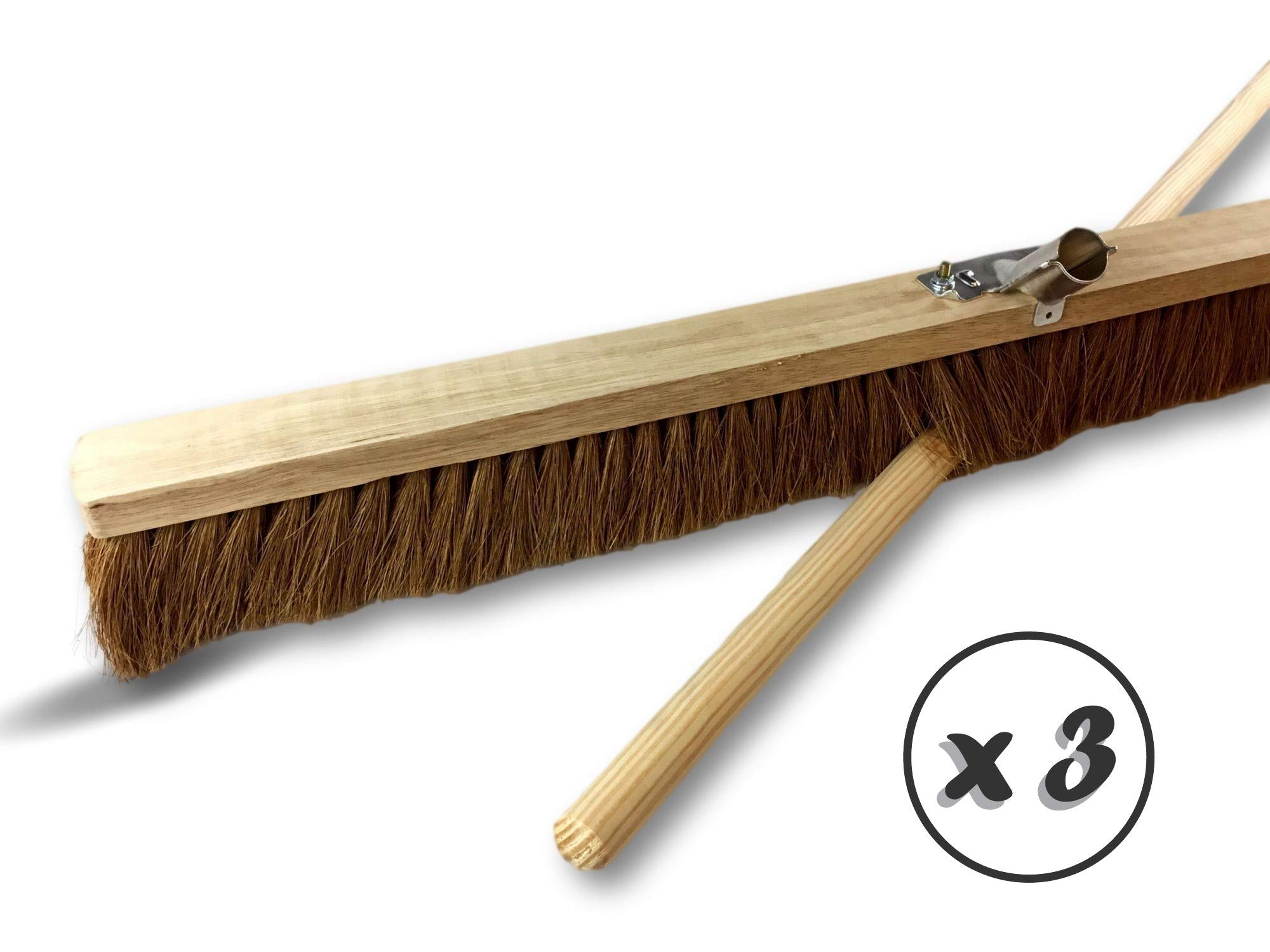 Miotła warsztatowa typu kantonier | Zestaw 3 | Track Outdoor | Długość 100 cm | Wypełnienie naturalnej szczotki z włókna kokosowego | Drewniana podeszwa | Metalowe tulejki Ø 28 mm | Z uchwytem | Kibros 2090Mx3