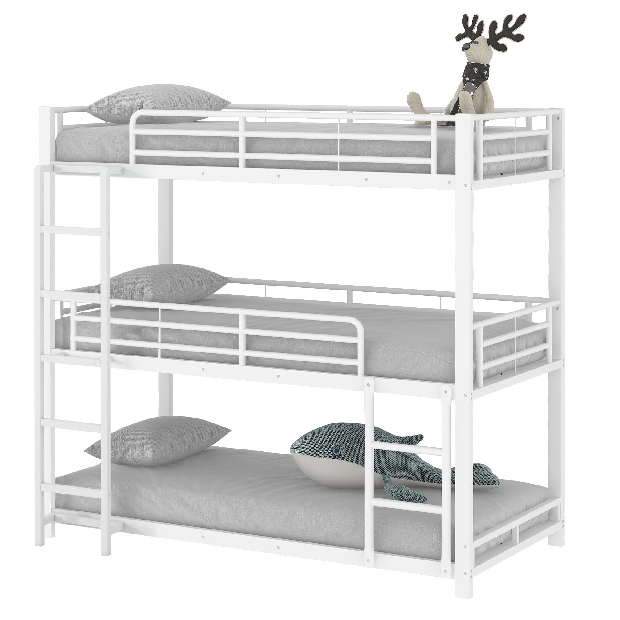 90 x 200 cm, struttura letto in metallo, letto a castello, letto a castello, letto a tre piani per bambini, ragazzi e adulti, nero (bianco)