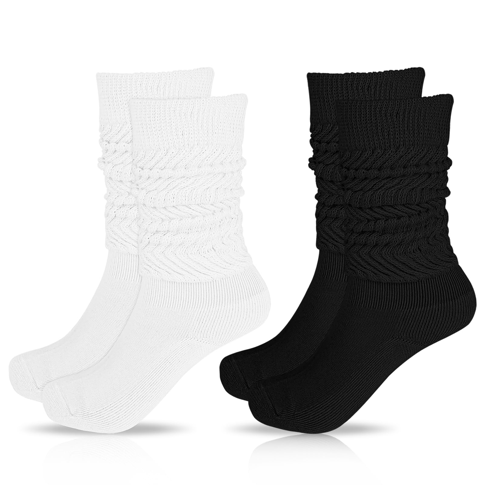 Yolev2 Pairs Women's Slouch Socks - Warm Cotton Scrunchie Heavy Knitted Boot Sock - Extra Long Stacked Size 9 to 11