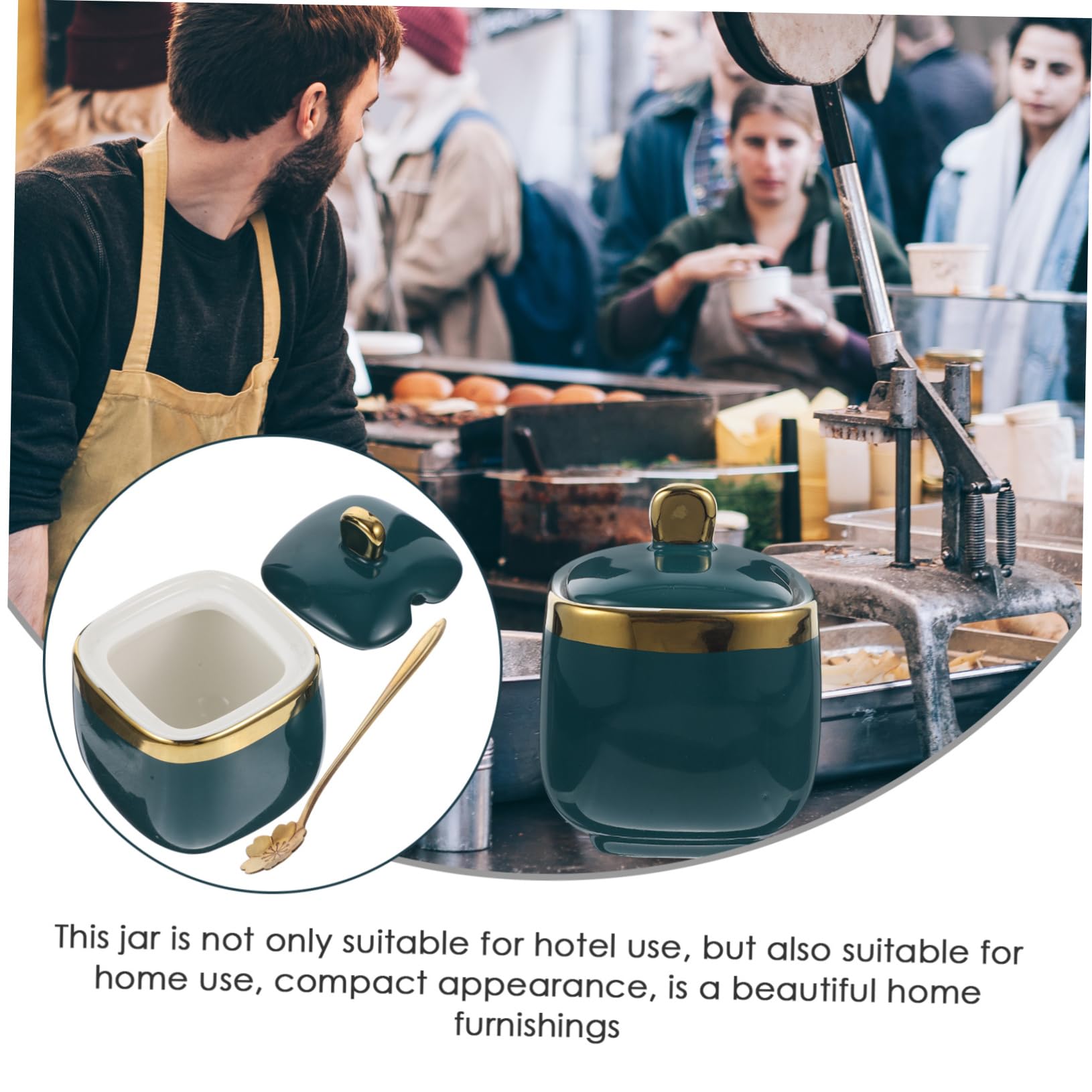 Cabilock 1Pc Creative Ceramic Seasoning Jar with Spoon Nordic Style Condiment Bowl for Dipping Sauces and Easy to Holder for Home Kitchen Bbq and Outdoor Use