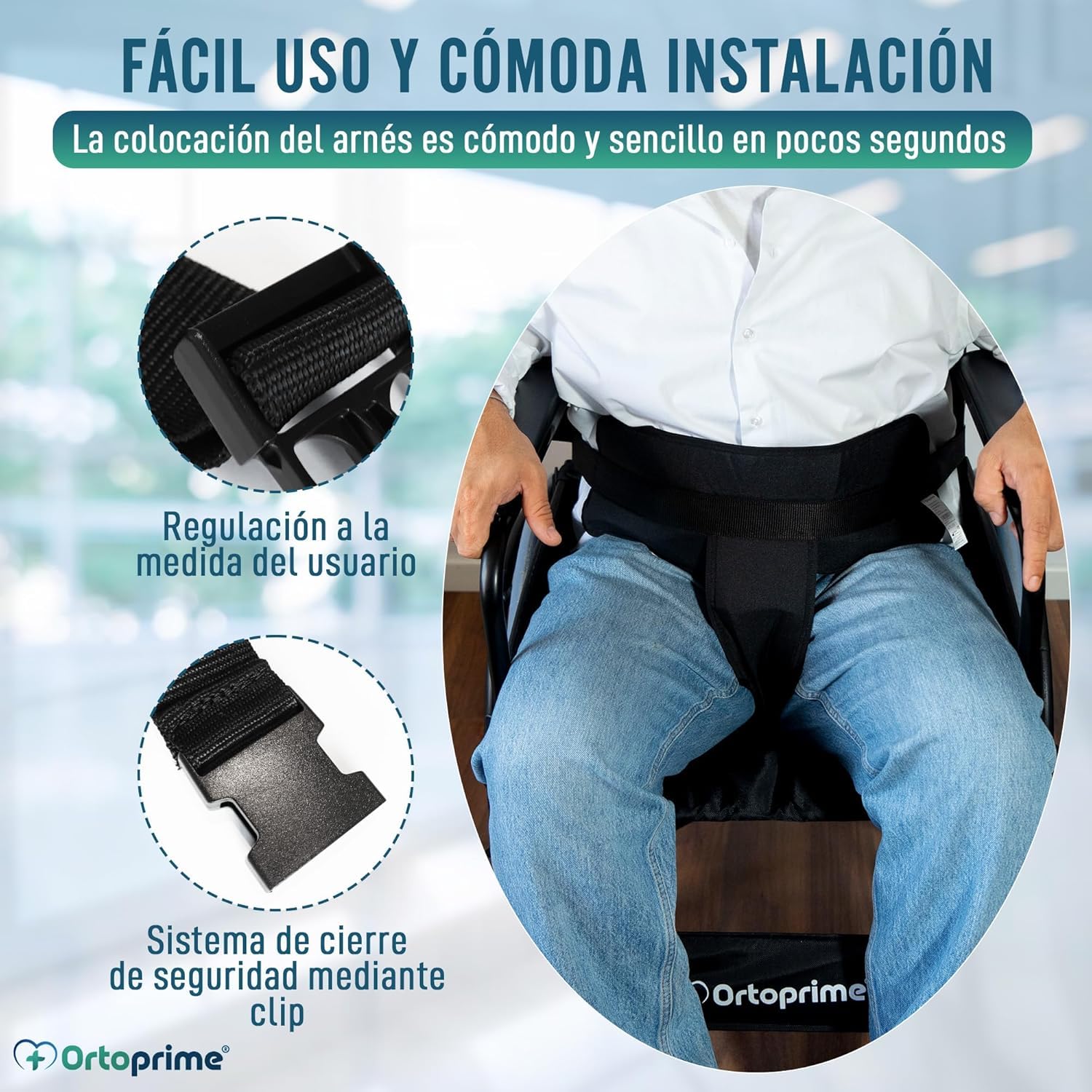 OrtoPrime Cinturón Silla de Ruedas Ancianos Cinturón PÉLVICO ANTICAÍDAS Cinturones Silla de Ruedas Ortopédicos - Arnés Silla de Ruedas Cinturón de SEGURIDAD para Ancianos (Talla Universal Ajustable)