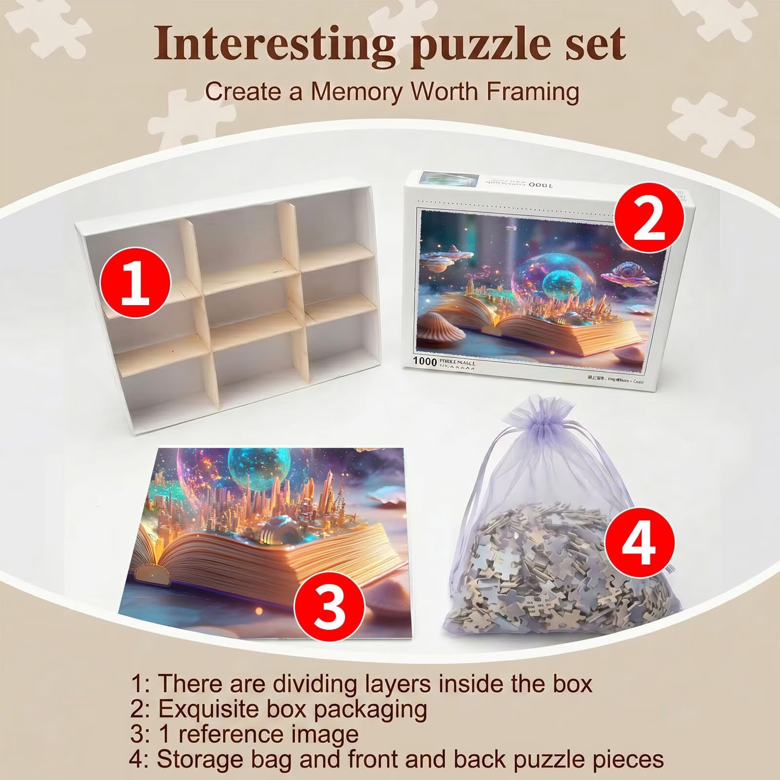 Magie Livre Puzzle 1500 Pièces pour Adultes, Format 87 x 57 cm, Challenge Casse-Tête de Famille, Loisirs Créatifs et Relaxation, Pièces Robustes avec Lettres au Dos, Décor Murale Salon f0-798