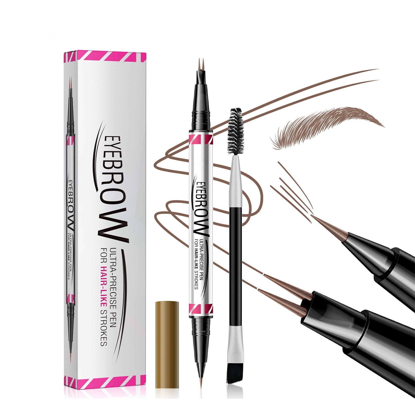 Dual-Ended Eyebrow Pencil with Thin Tip & Spoolie Brush