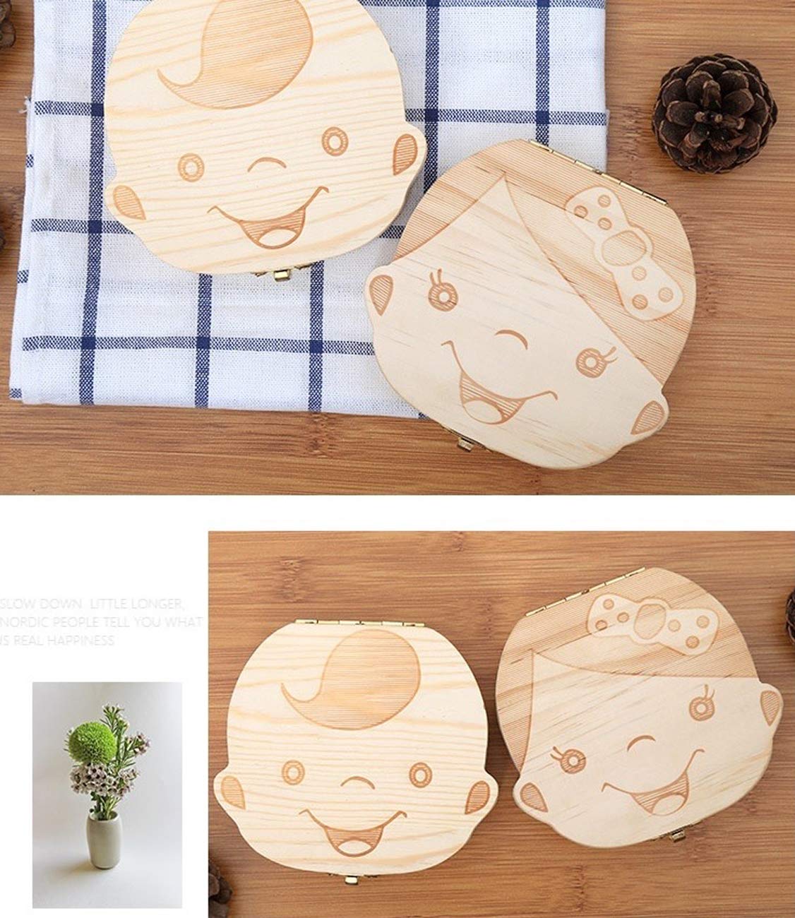 Caja para guardar dientes para niños, Regalo en madera de souvenir, Acumulación de dientes (Niña)