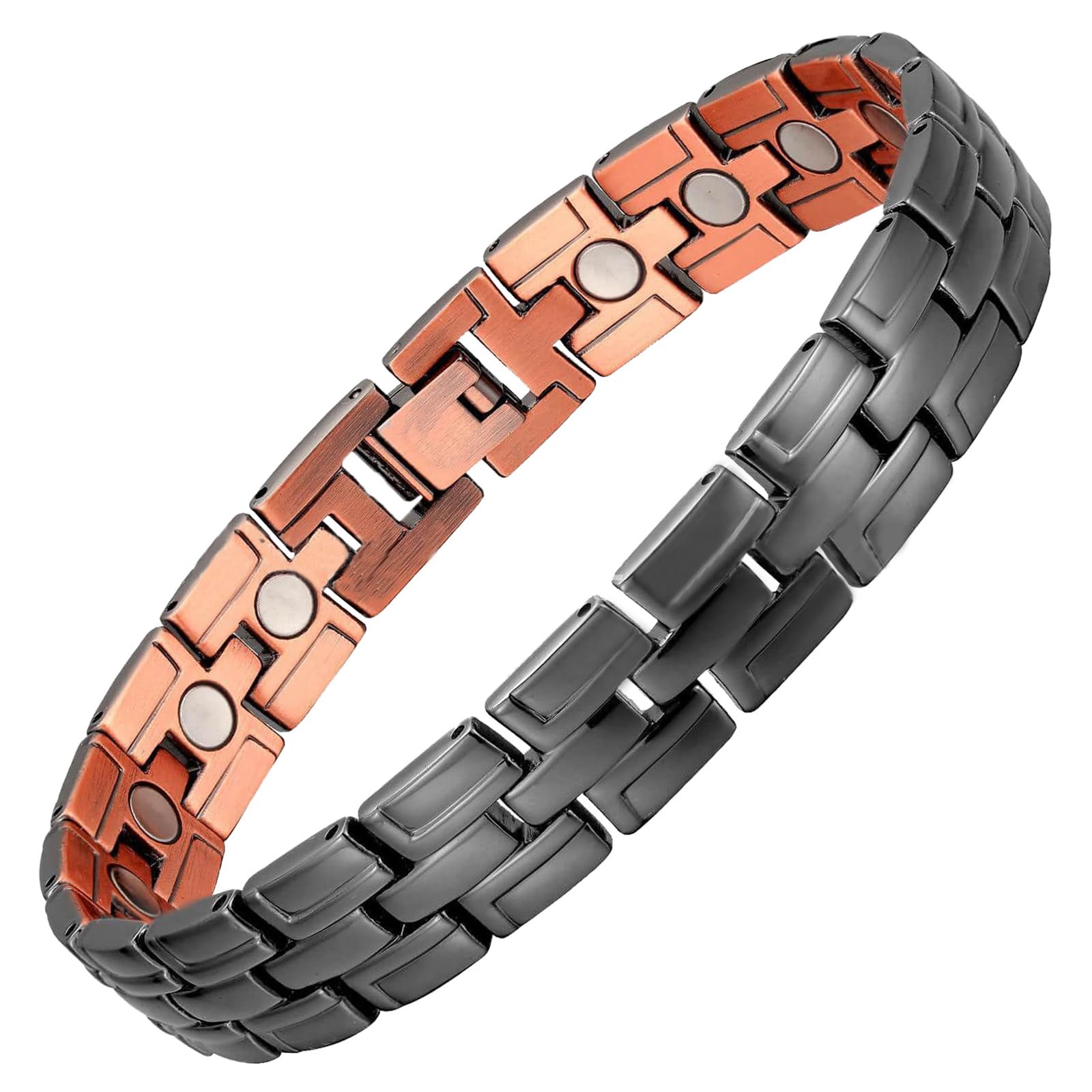 PUJANE Magnetic Bracelet for Men Women, 99.99% Solid Copper Magnets Energy Bracelets, Ultra Strength 3500 Gauss Magnetic Jewelry Gift with Adjustment Tool (Black)