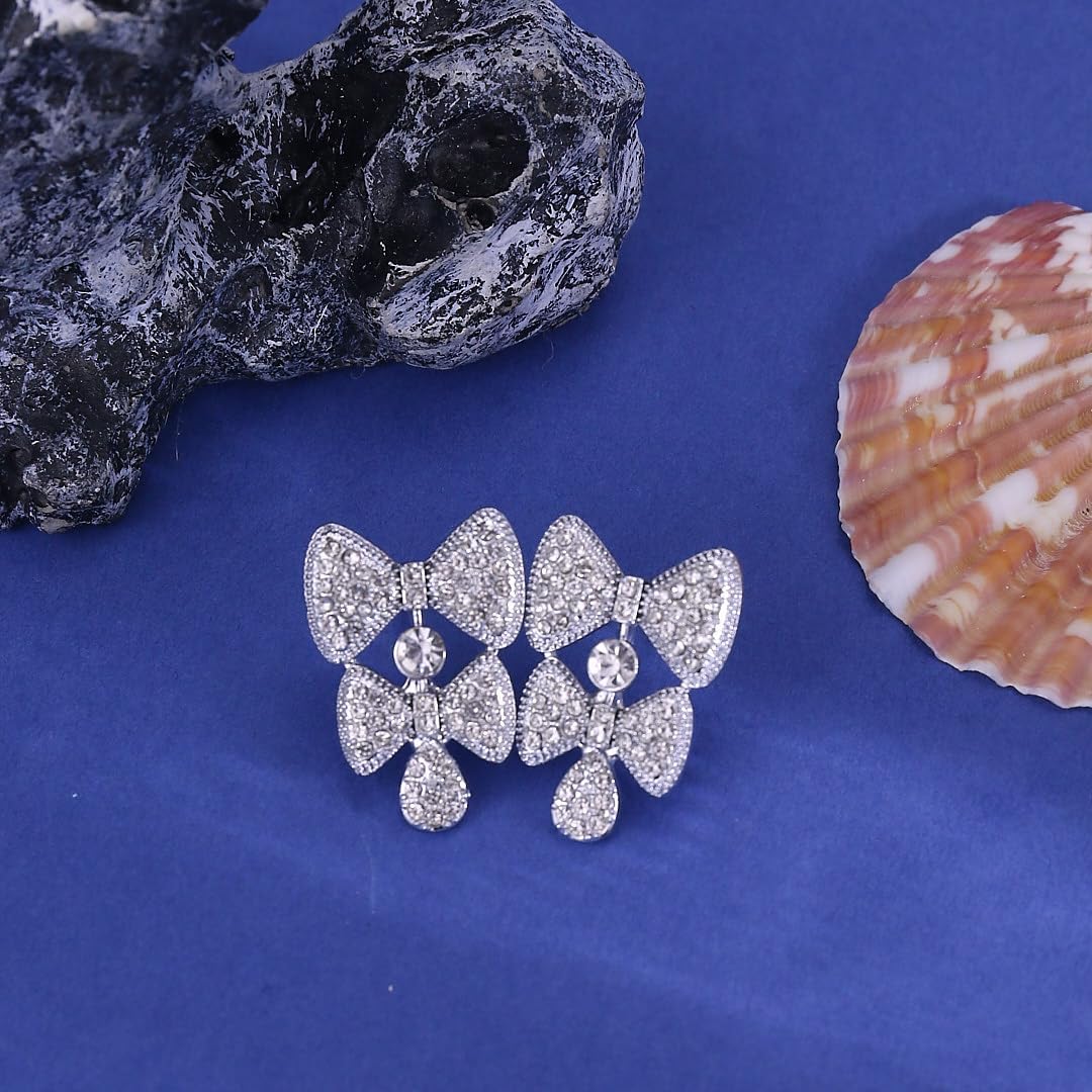 Gold Bow Earring for Women Christmas Stocking Stuffers Gold Silver Rhinestone Earring Stud Dainty Accessories Prom Bridal Earrings Jewelry - Image 7