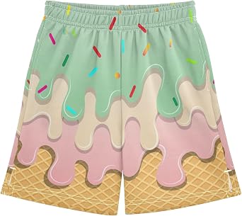 Boys Athletic Shorts Basketball Shorts Melting Ice Cream Teens Hiking Gym Shorts with Pocket for Outdoor Activity 7-15 Y