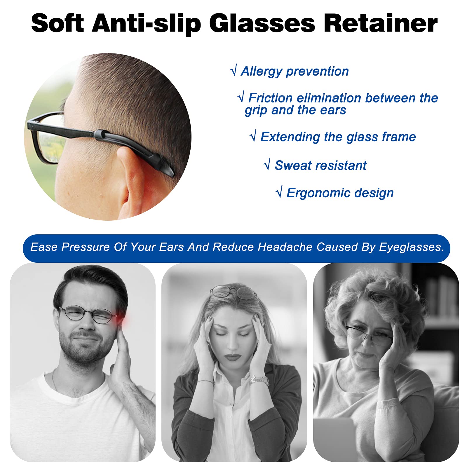 6 Paar Silikon-Brillenbügelspitzen Hülsenhalter Anti-Rutsch Elastische Brille Ohr Grip Komfort Brillenhalter hinter den Ohren für Lesebrille Sonnenbrille (Schwarz)