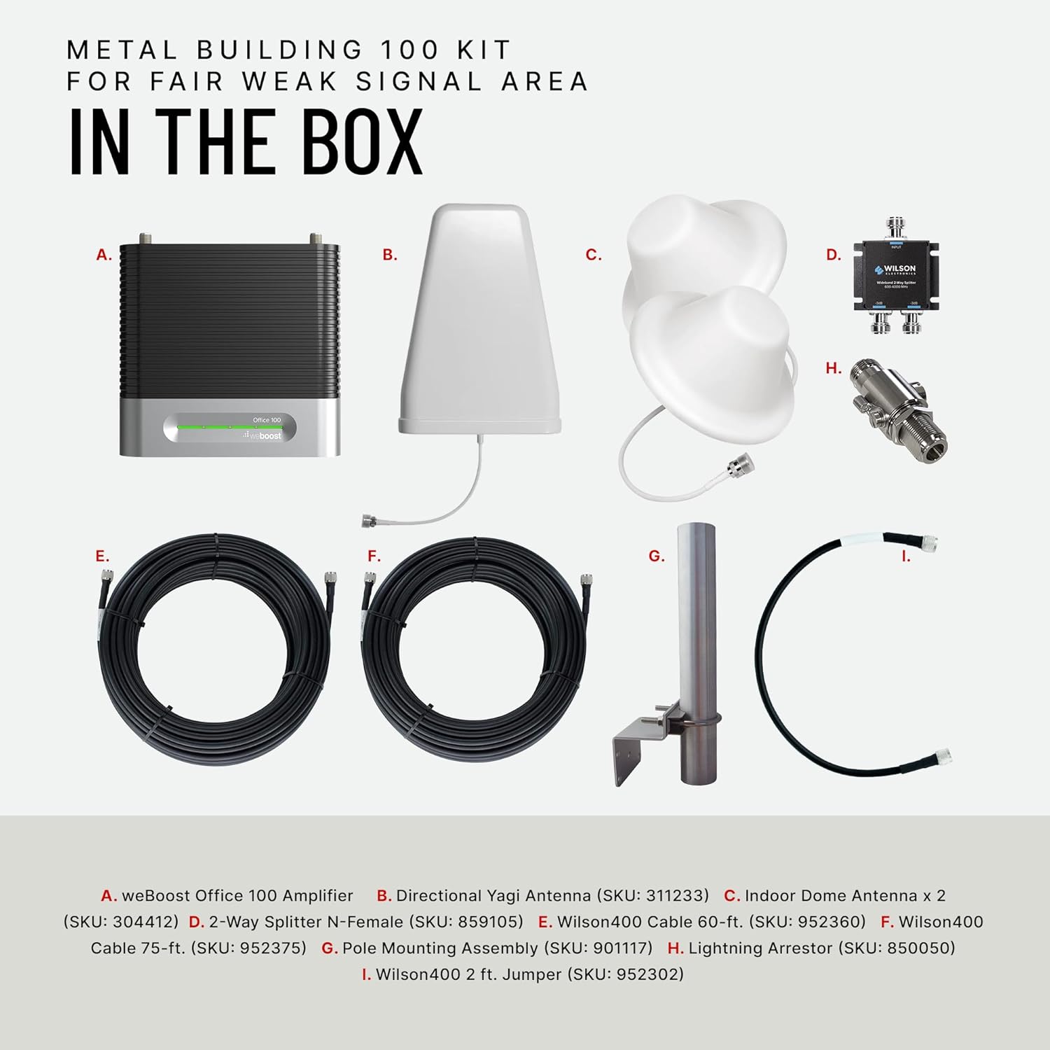 weBoost Metal Building I00 Cell Phone Booster Kit | Yagi/Dome for Semi-Rural Areas | Boosts 5G/4G LTE Up to 8,000 sq ft | for Buildings with Metal Roofs | Supports All U.S. Carriers | FCC Approved