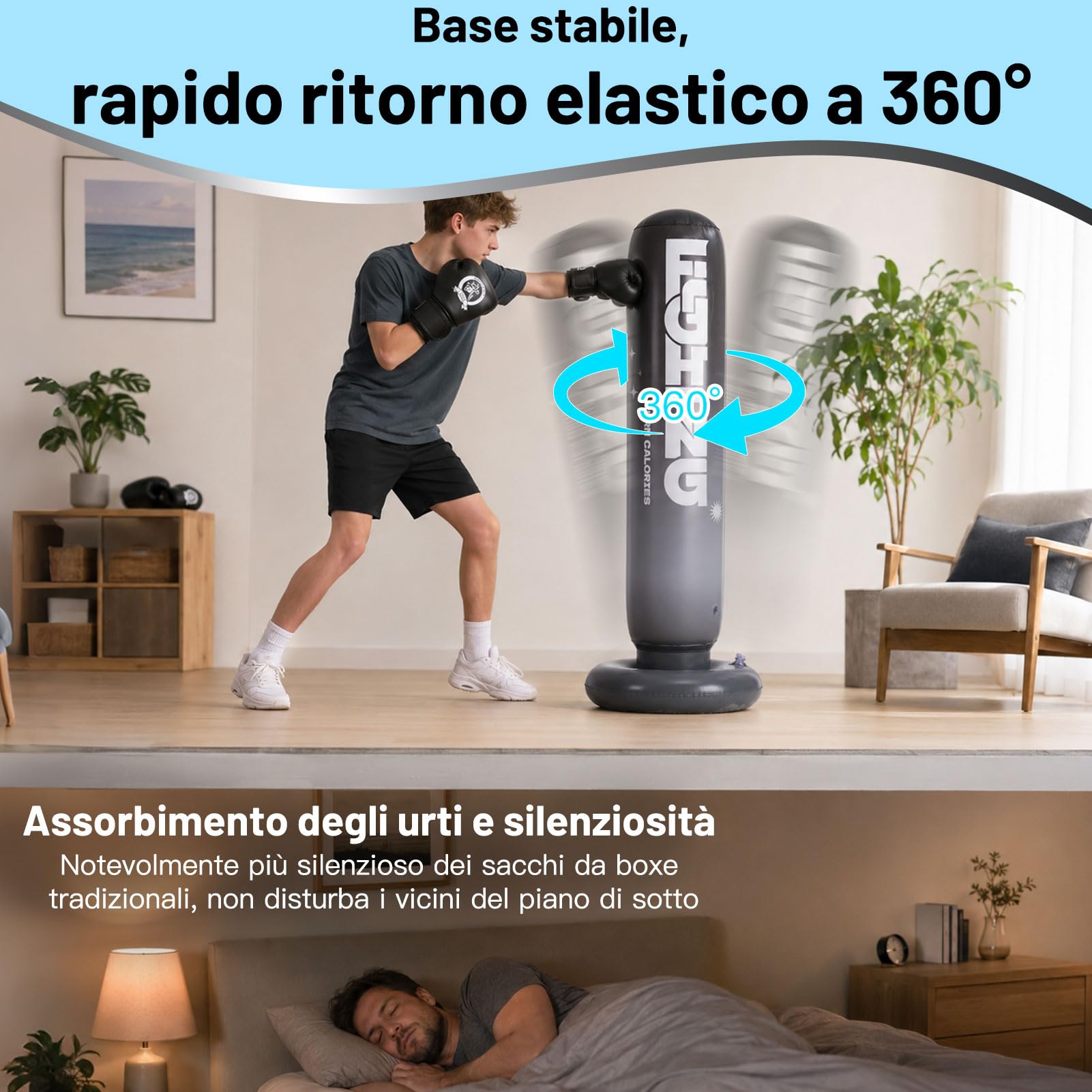 CYFIE Sacco da boxe gonfiabile con guanti da boxe e pompa, 150 cm, sacco da boxe autoportante, attrezzatura per allenamento MMA Muay Thai Fitness