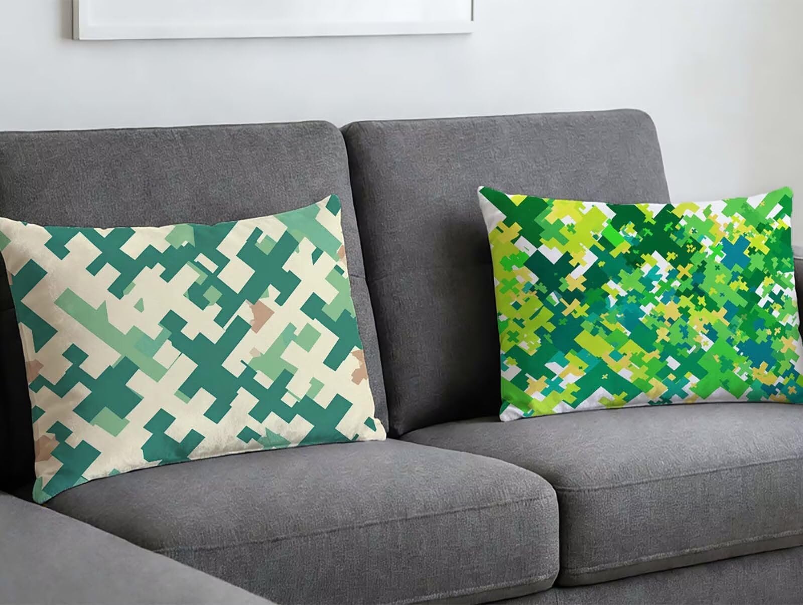 Housse de Coussin Vert Velours 60x80 cm Lot de 2 Impression Recto Verso O-456LQ