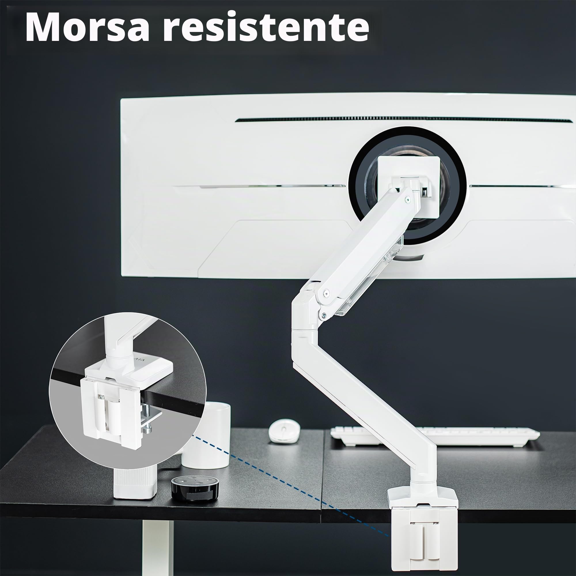 Vivo STAND-V101G1W - Braccio per monitor ultrawide fino a 124,5 cm e 15 kg, supporto da tavolo singolo, altezza pneumatica, VESA max 100 x 100, bianco, STAND-V101G1W