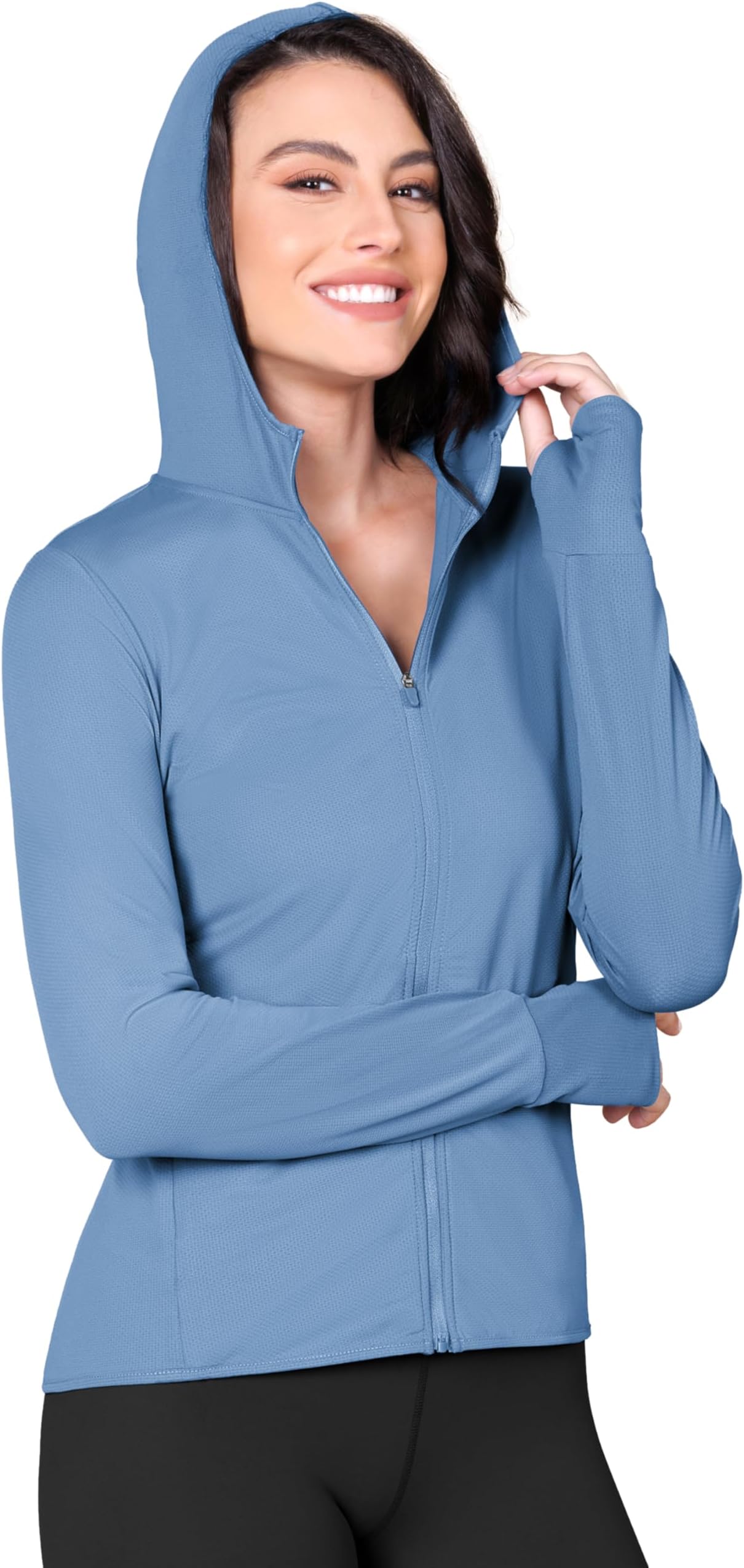 ODODOS Women's UPF 50+ Sun Protection Hoodie with Pockets Thumb Holes, SPF Lightweight Long Sleeve Full Zip Jacket