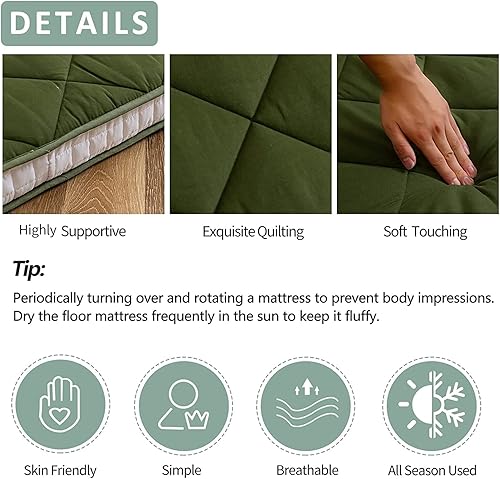 Miniatura 6 de MAXYOYO Colchón de futón japonés tamaño Queen, colchón de suelo para adultos, cama Queen, cama plegable enrollable, cama futón japonés, con patrón