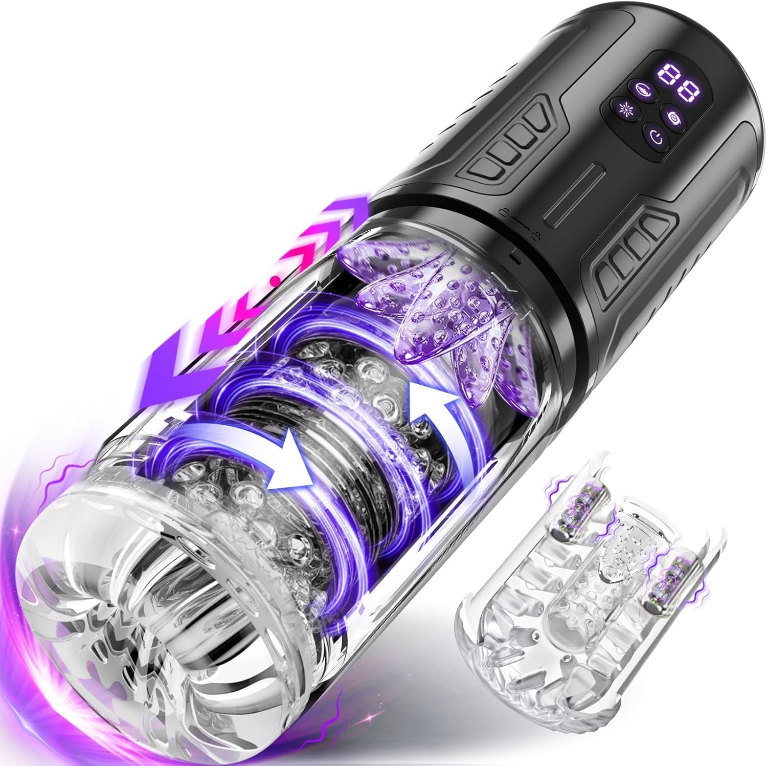 Juguetes Xeso para Honbre, 7X Rotating & Vibration & Thrusting & Licking with LCD Display ZYJ05
