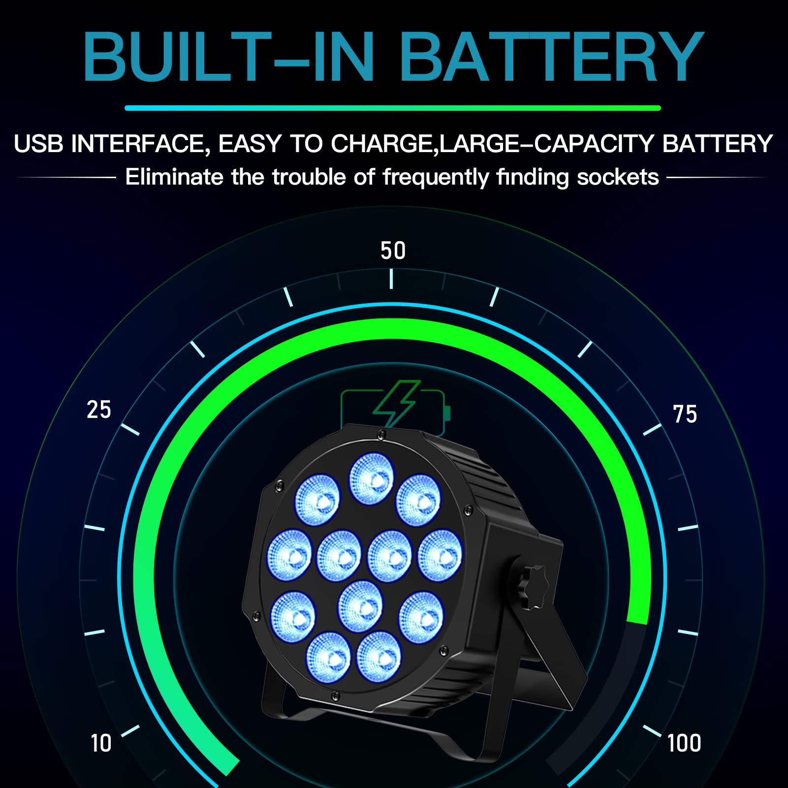 RGBW Par LED Batteria Ricaricabile 24W Illuminazione Palco con Telecomando e Funzione Timer per Feste DJ