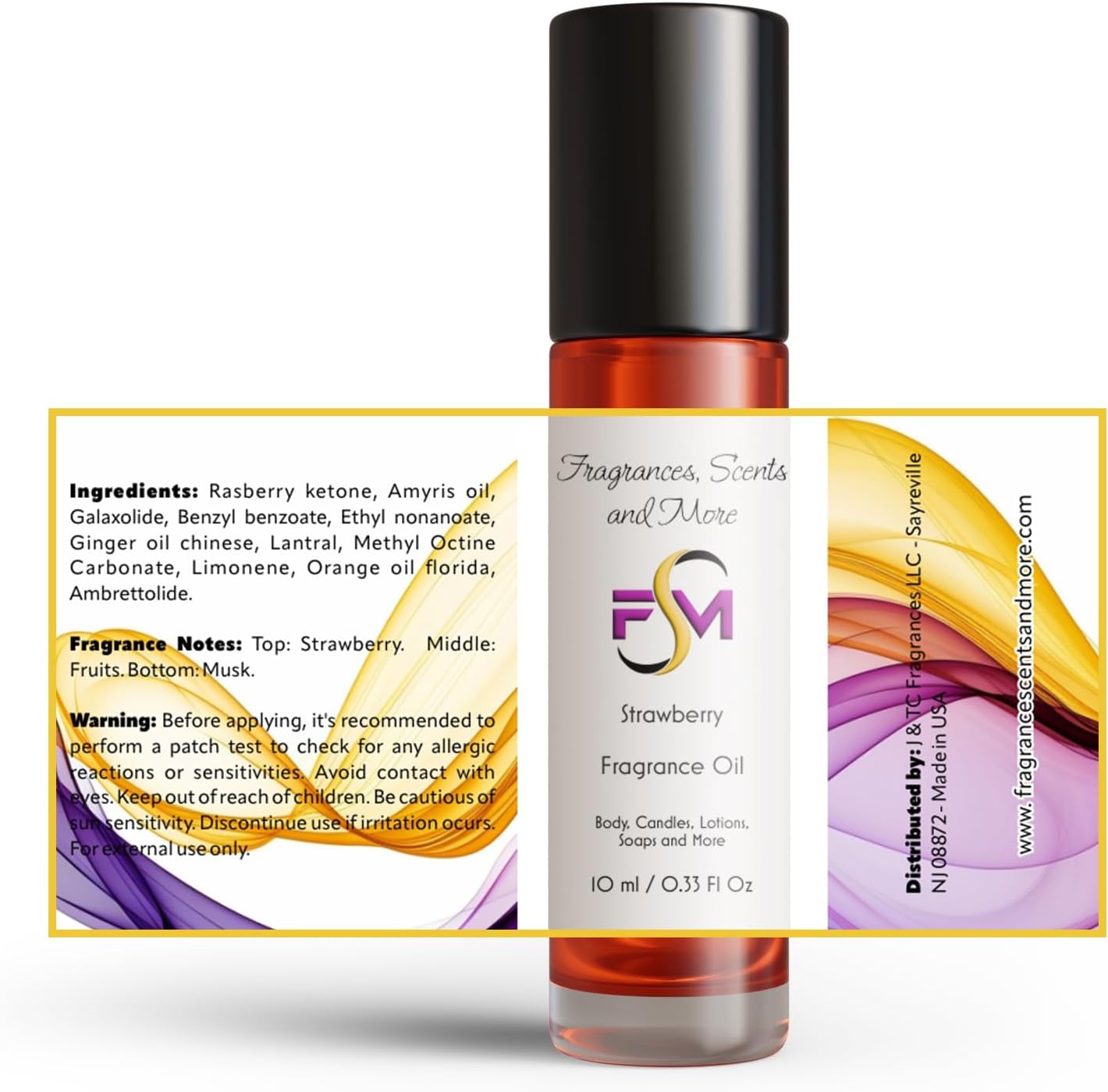 Strawberry Fragrance Oil - 3 Bottles 0.33 Fl Oz Glass Roll On (10ml)