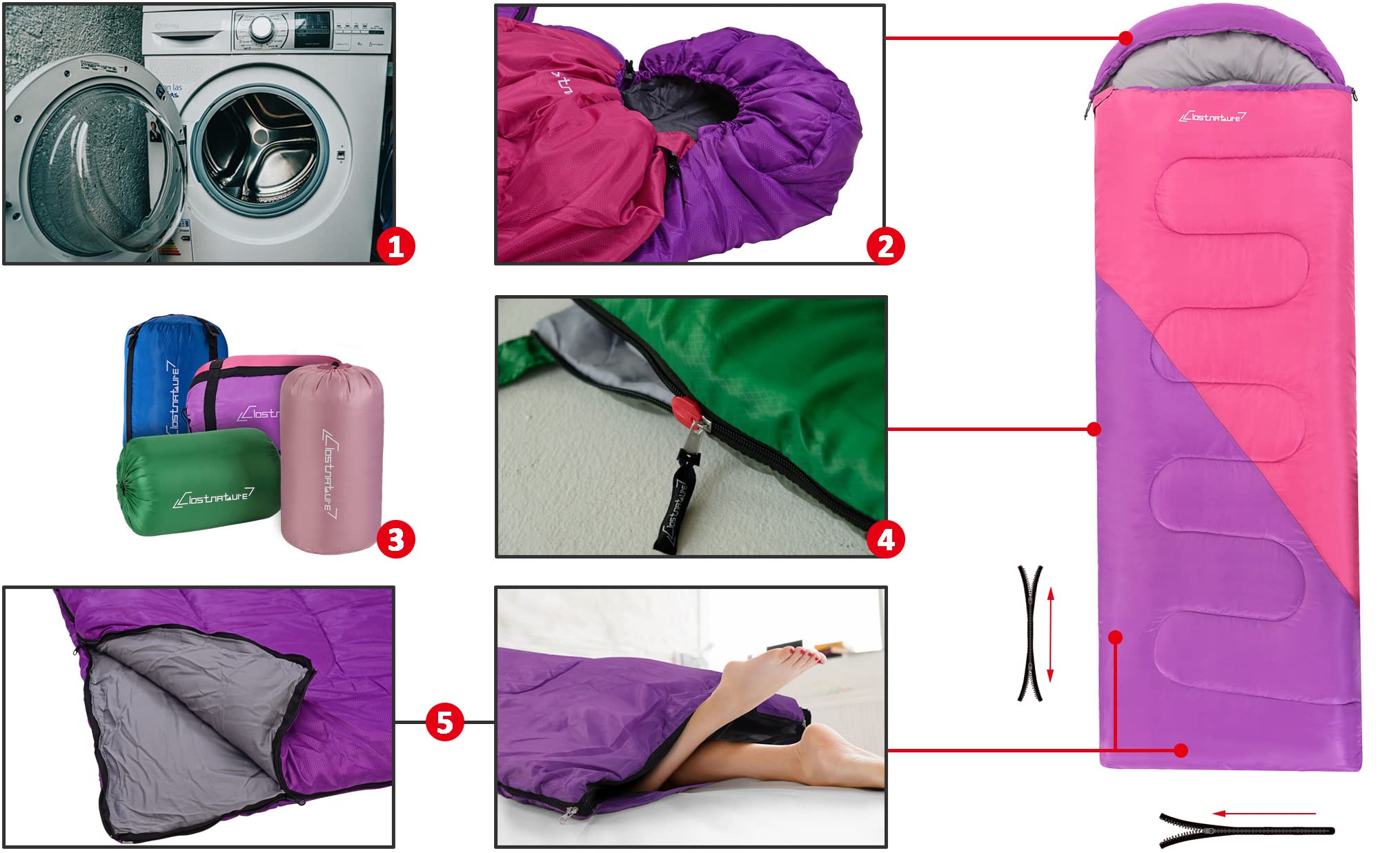 Clostnature Lekki Śpiwór na Kemping - Outdoor Casual Prostokątny Śpiwór z Małym Rozmiarem Opakowania dla Dorosłych, Kobiet, Mężczyzn Piesze Wycieczki, Sport, Alpinizm(Prawy zamek błyskawiczny)