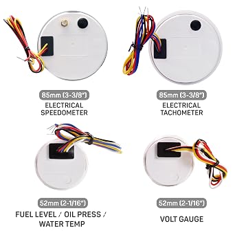 RACETECH 6ゲージセット 7色LEDブラックダイヤル - 85mm GPS スピードメーター & タコメーター 52mmボルト 燃料レベル 水温 油圧式 車 ボート トラック用