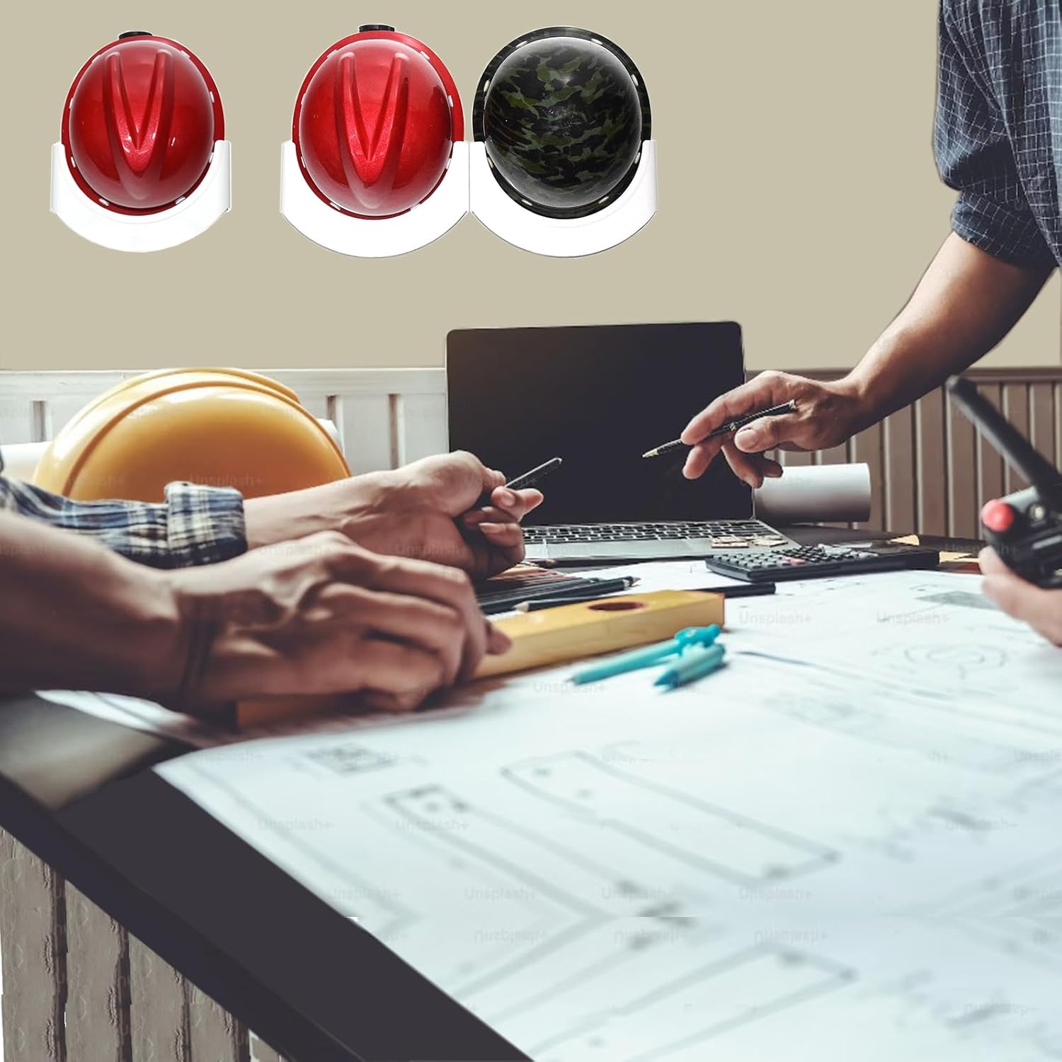 Wall Mounted Hard Hat Rack - 2 Sets (2 Pieces) - Hard Hat Holder for Workshop, Office, Living Room