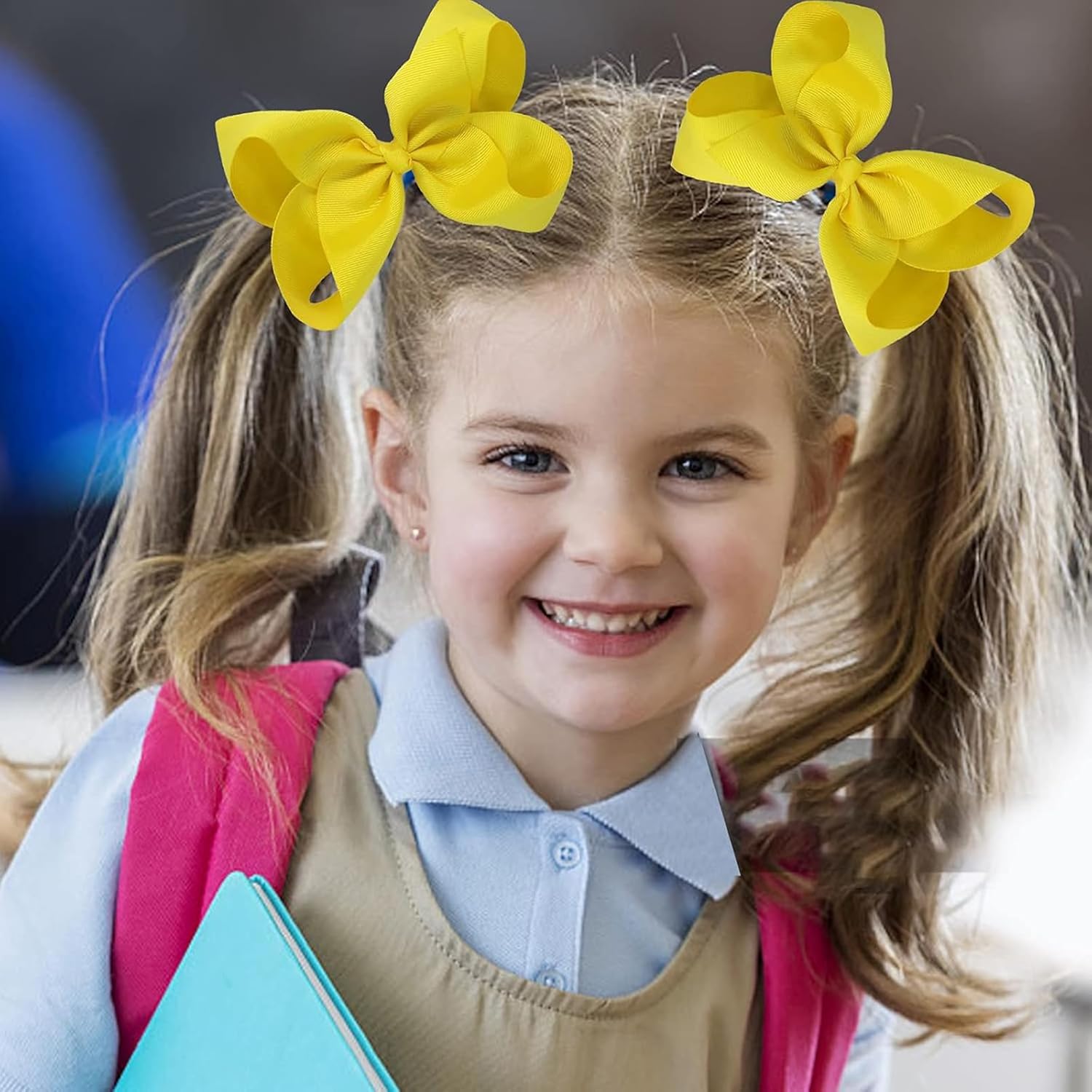 4 PCS 6" Big Hand-made Grosgrain Ribbon Solid Color Hair Bows Alligator Clips Hair Accessories for Little Teen Toddler Girls Kids Set of4 (White) - Image 5