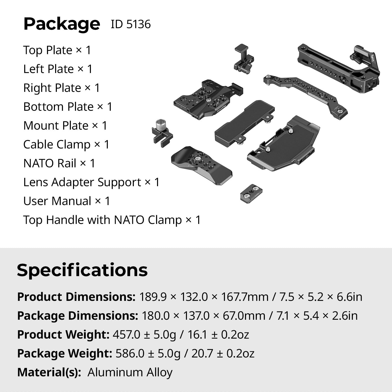 SMALLRIG Cage Kit für Canon C80, modulares Design mit Ober-, Seiten- und Unterplatte, NATO-Schiene, Objektivadapterhalterung, für HDMI-Klemme, Kamera-Videokäfig mit Zubehörschuh-5136