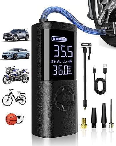 TEMOLA Inflador de neumáticos, compresor de aire portátil, 150 PSI recargable de 2500 mAh* 2 infladores de neumáticos de batería, mini bomba de aire