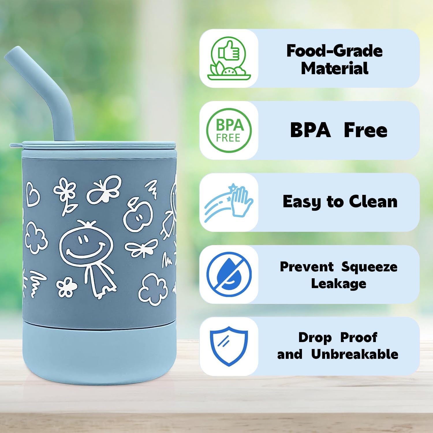 Silicone Baby Cups With Straws and Lids,5 oz Food Grade Toddler Training Container,Built In Straw Stoppers,Silicone Baby Sippy Cups for Infants Toddlers (Blue Boy)