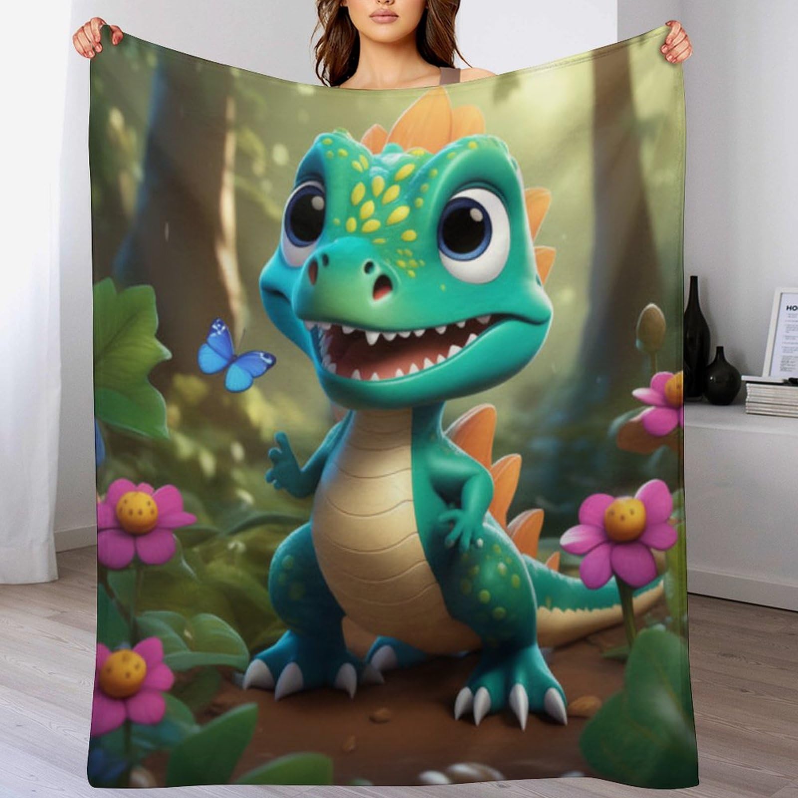 Couverture dinosaure plaid douillet pour sieste sur canapé et fauteuil
