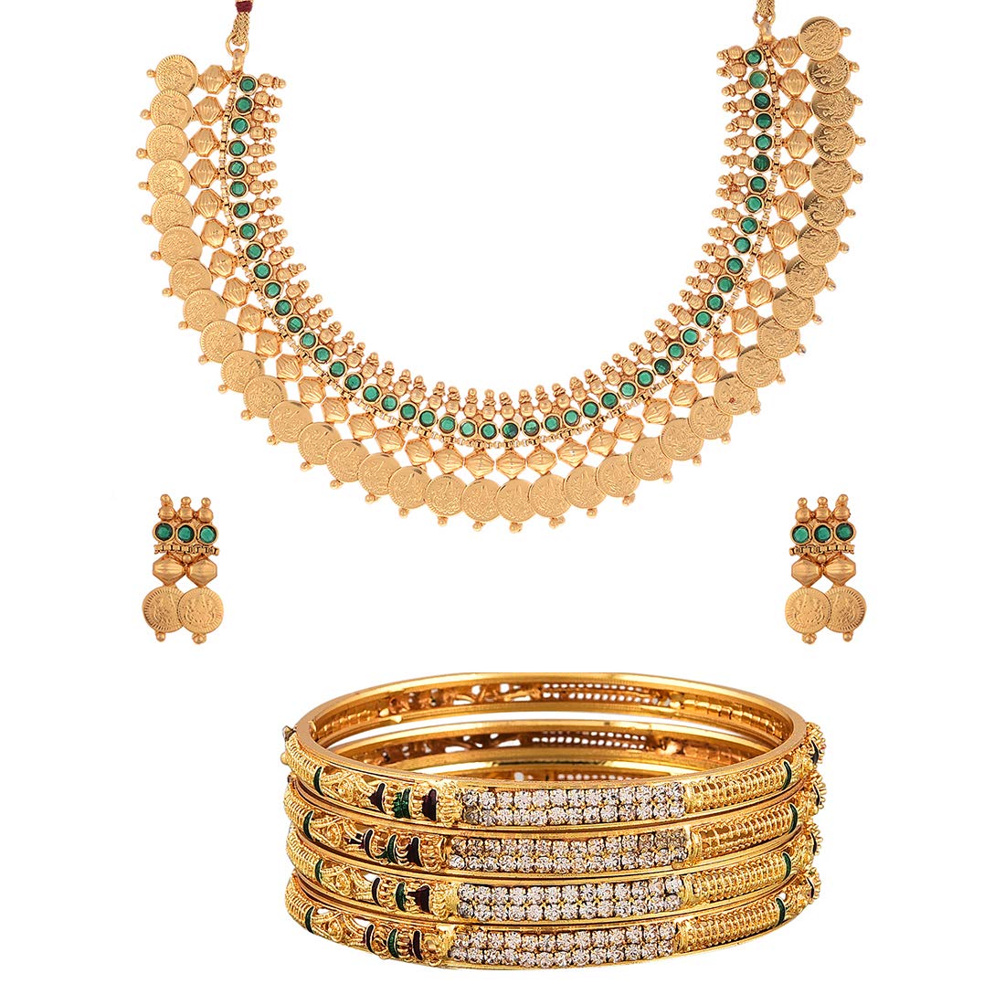 ZENEME Pearl Temple coin Traditional Necklace set & Traditional Bangle Set for women Jewellery set with Earrings for Women (B079P26KQZ) Amazon Price History, Amazon Price Tracker