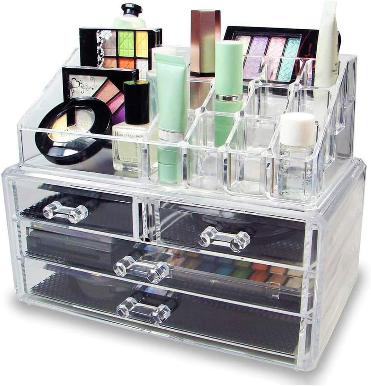YASTA Organizer Trucchi Salvaspazio Portatrucchi Organizzatore Cosmetici Portagioie Make up 4 Cassetti In Acrilico Trasparente Portasmalto Rossetti Pennelli Da Scrivania Regalo Donna Ragazza