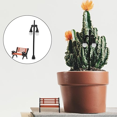 Miniatura 4 de Toyvian 2 juegos de luz de calle en miniatura, banco de parque, modelo de tren, lámpara de poste de casa de muñecas, poste de hada, jardín, casa de