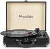 Audizio RP114BK Briefcase Vinyl Record Player, Stylish Record Player with Built-In Speakers, 3-Speed Compact System, USB Vinyl to MP3 Conversion, RCA Output, Black