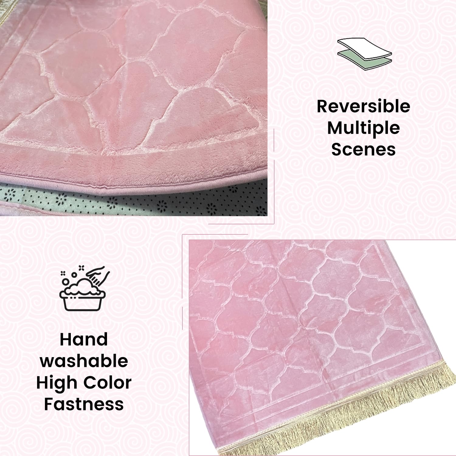 YumSur Prayer Mat Muslim Prayer Rugs Soft Flannel Islamic Prayer Mat Turkish Praying Carpet Large Size Area Rugs Ottoman Blankets Ramadan Gift for Men Women (PInk) - Image 3