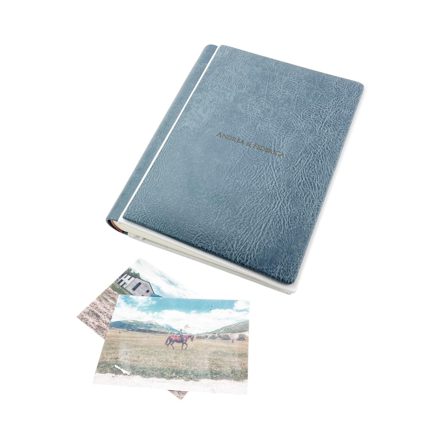 Album Fotografico Artigianale -Venus- in Similpelle pregiato,Personalizzabile con Incisione.Classico con velina,Matrimonio,Compleanno,Wedding,Anniversario,Comunione,eventi (Blu/Bianco, 23X23)