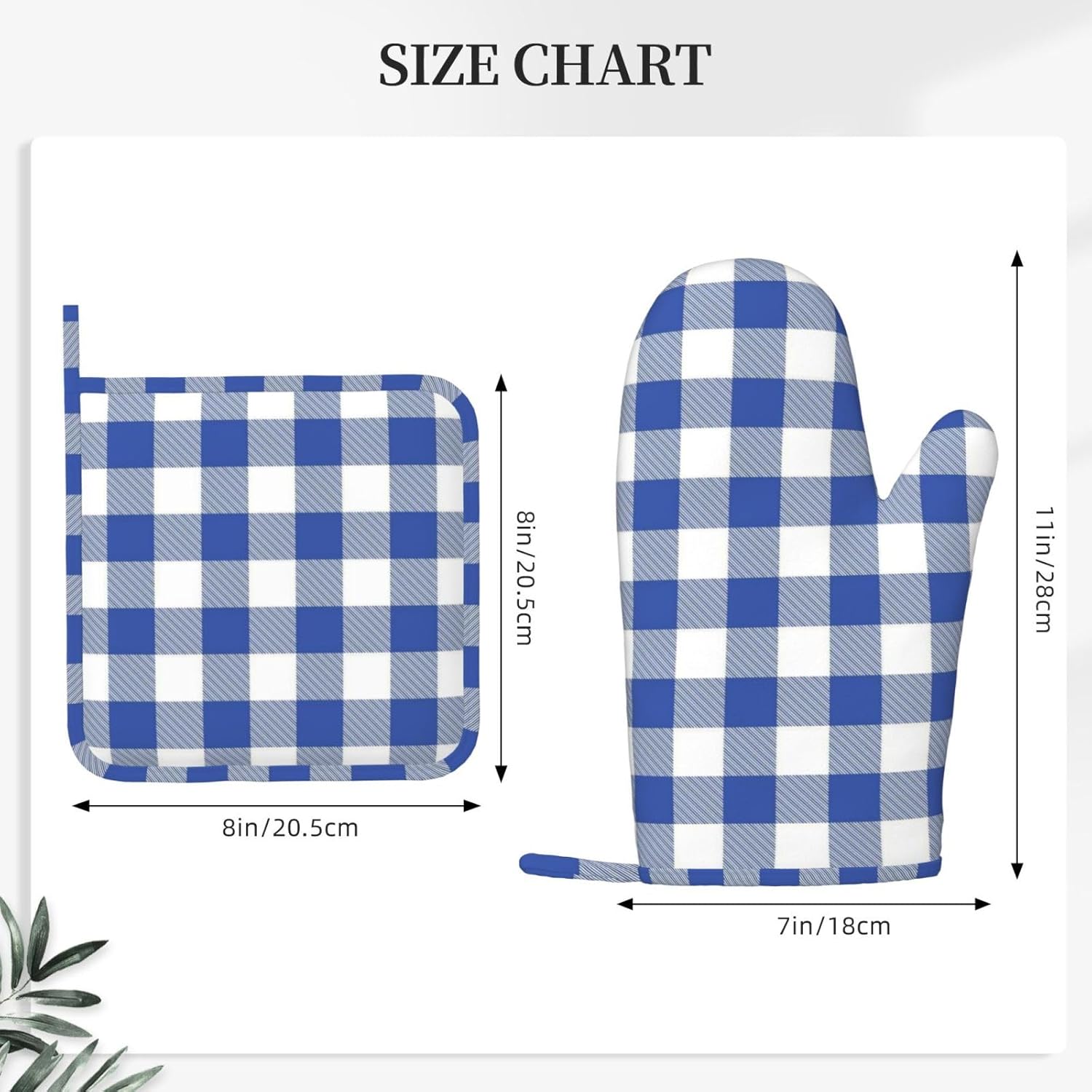 Blue and White Buffalo Plaid Oven Mitts and Pot Holders Set, 4pcs Blue and White Checkered Silicone Oven Glove for Kitchen Heat Resistant Oven Mitts and Potholders Non-Slip for Cooking - Image 3