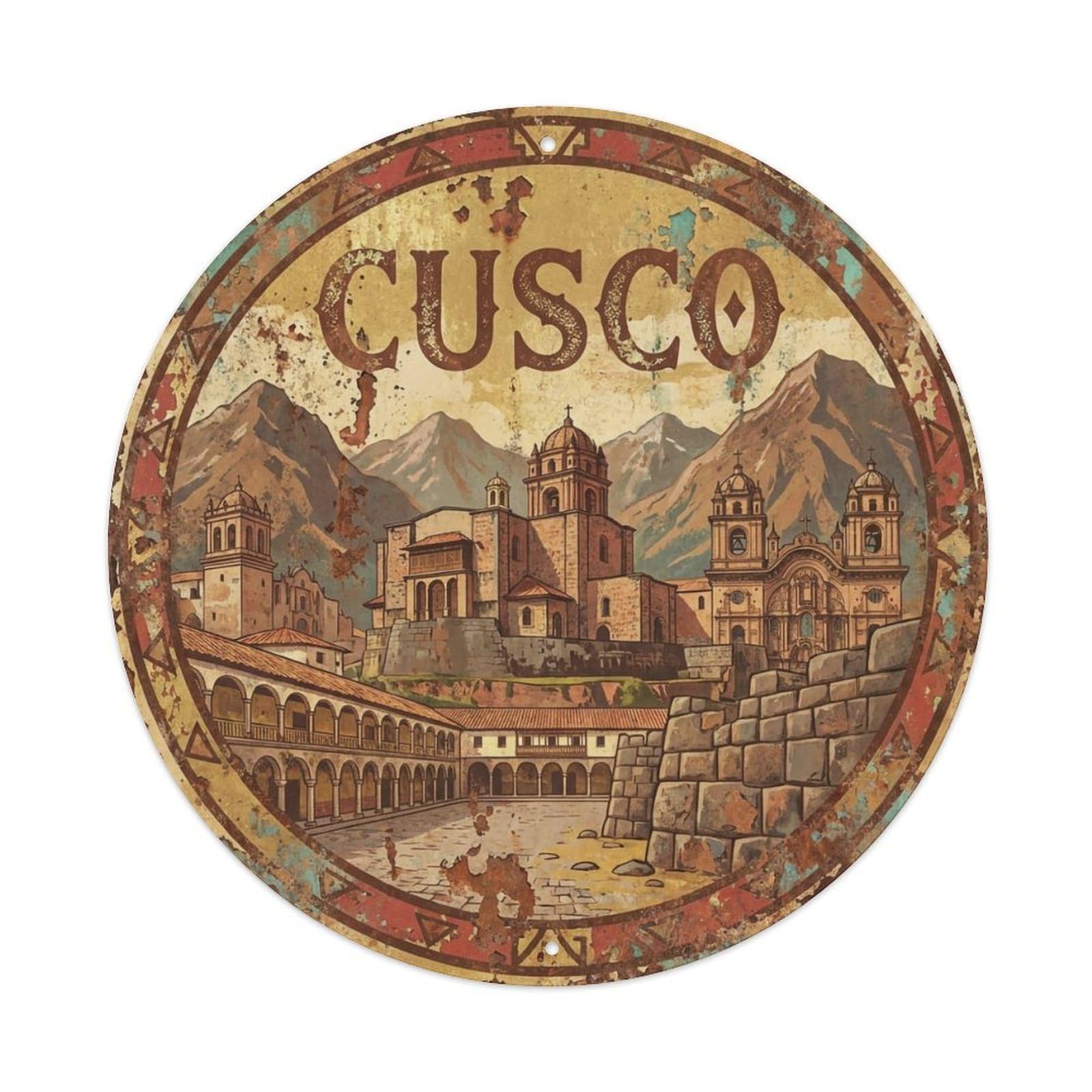 Travel Retro Peru Cusco Vintage Metal Tin Sign Plaque Wall Decor for Cafe, Club Bar, Office, Garden Metal Poster 8x8Inch