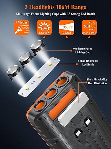 Miniatura 7 de RETMSR Cargador portátil cargador solar de 38800 mAh 10 W inalámbrico QC30 225 W PD 20 W carga rápida paquete de batería con 3 cables integrados