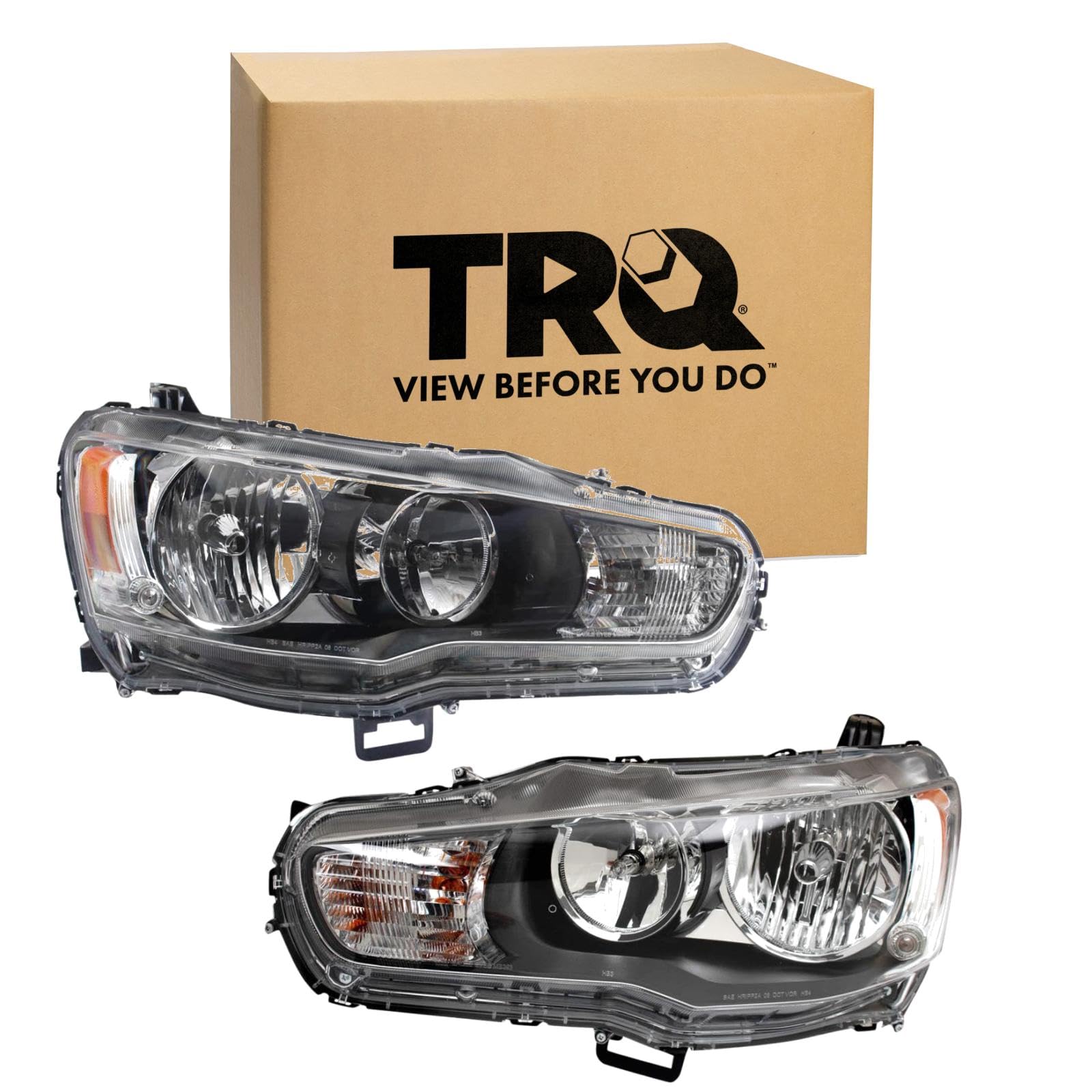 TRQ 2 Piece Headlight Assembly Set Driver &amp; Passenger Side Compatible with Mitsubishi Lancer 2009-2017 MI2502158 MI2503158 8301C361 8301C362