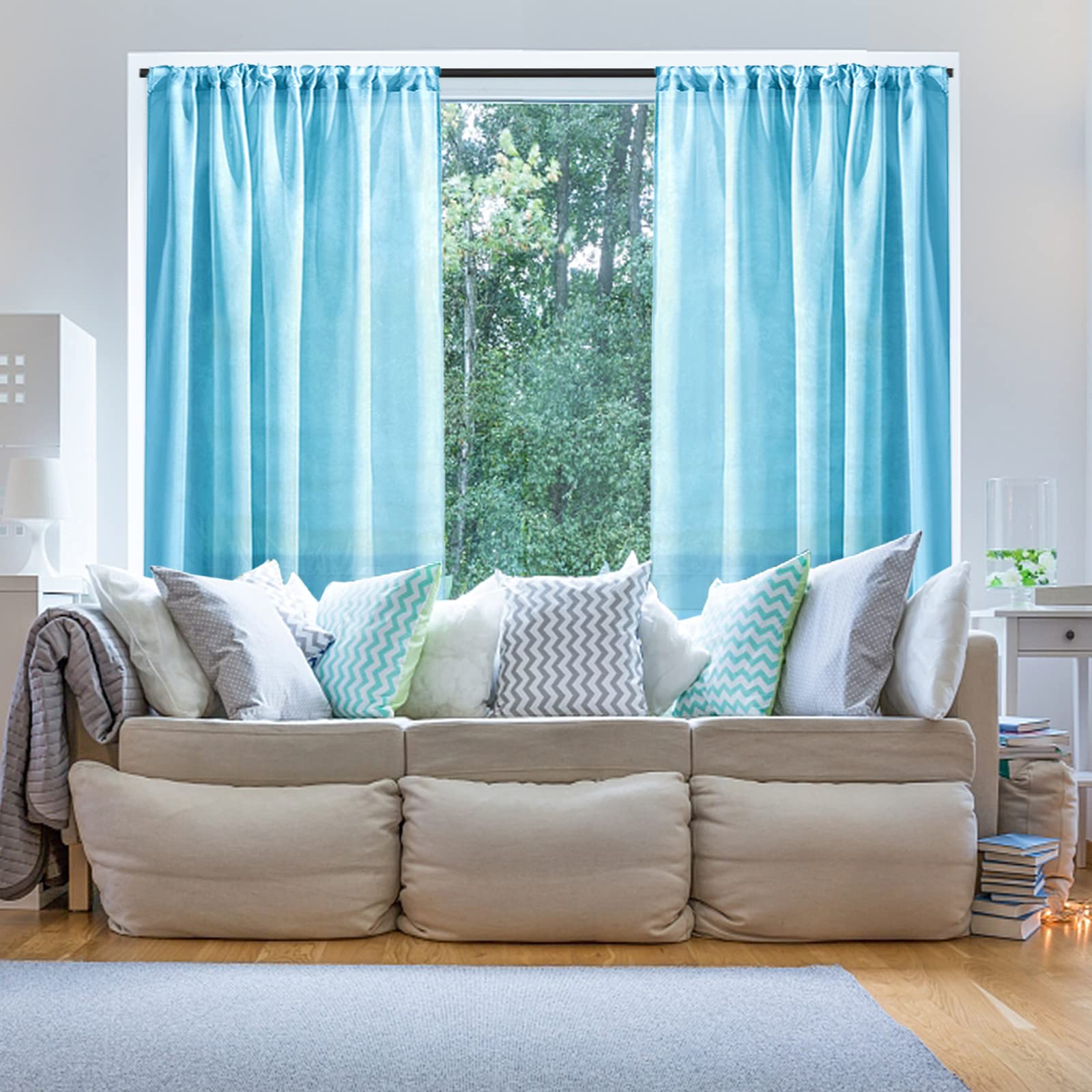Sheer Curtains 54 Inches Long Bedroom Sky Blue Window