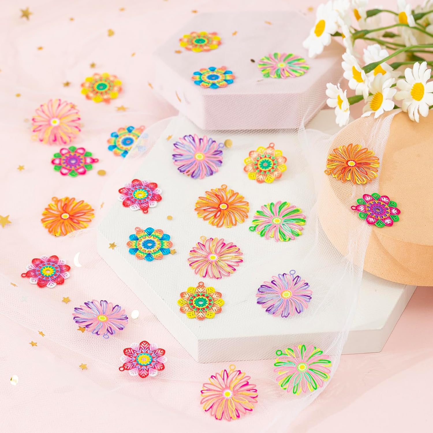 Hollow Flower Charms Multicolor Daisy Filigree Pendants for DIY Earrings Necklaces Bookmarks Hanging Décor Phone Case Décor Accessories - Image 5