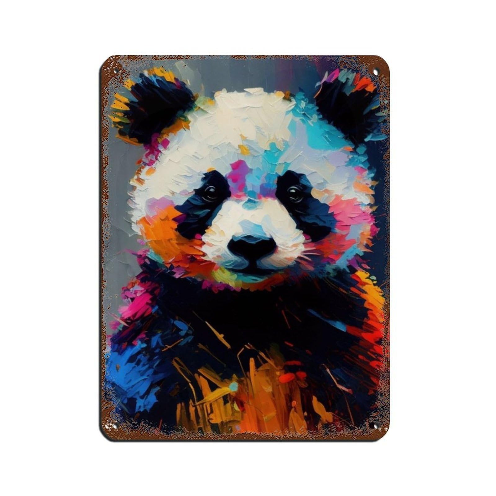 Panda Oil Painting Poster Tin Sign Vintage Metal Pub Club Cafe Bar Home Wall Art Decoration Poster Retro 12x16inch(30x40cm)