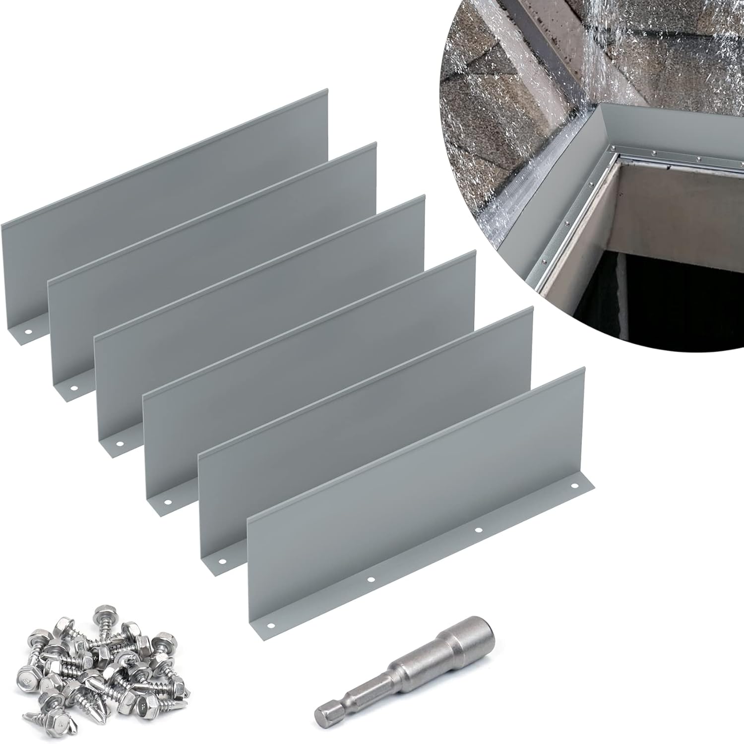 Flamorrow 6 Pack Aluminum Gutter Valley Splash Guards, Rainwater