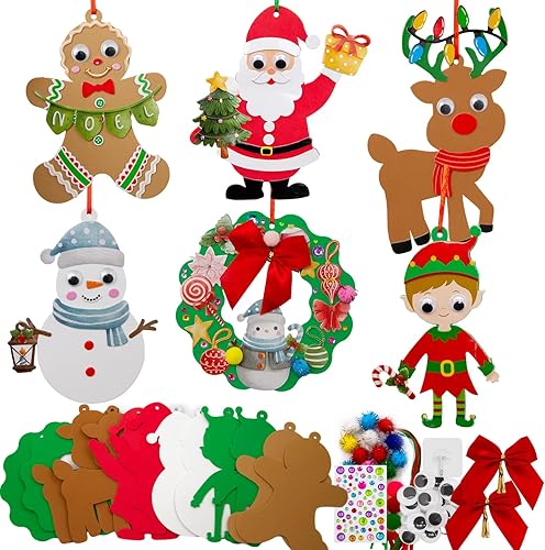12 kits de manualidades de Navidad de espuma para bricolaje, muñeco de nieve, reno, Papá Noel, corona de pan de jengibre, adornos de invierno,