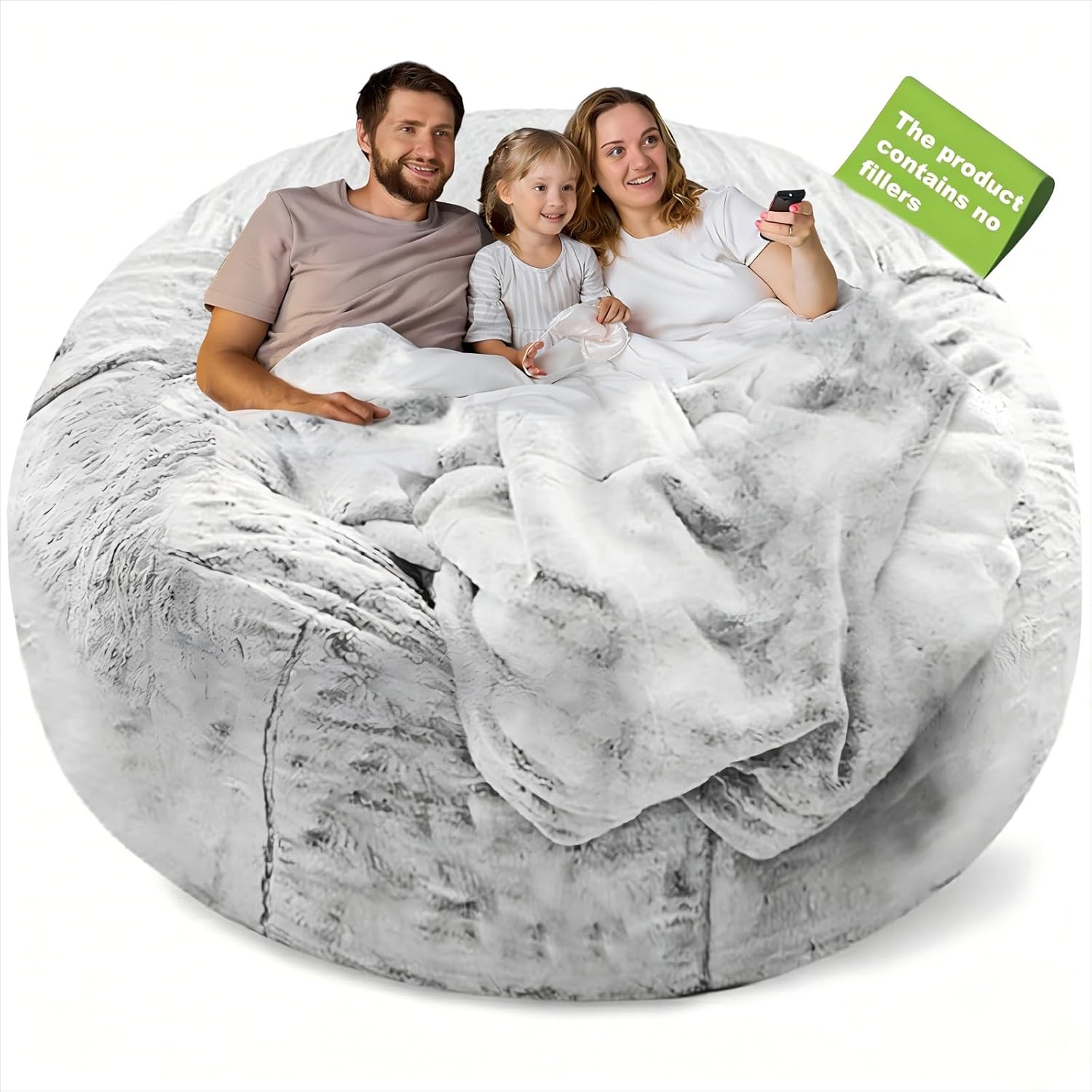 (No Filler Bean Bag Chair Cover Without Filler, Big Round Soft Fluffy PV