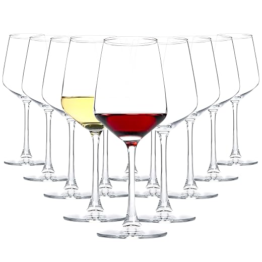 Red/White Wine Glasses Set of 12, 12 oz Clear Wine Glasses with Stem, Dishwasher Safe