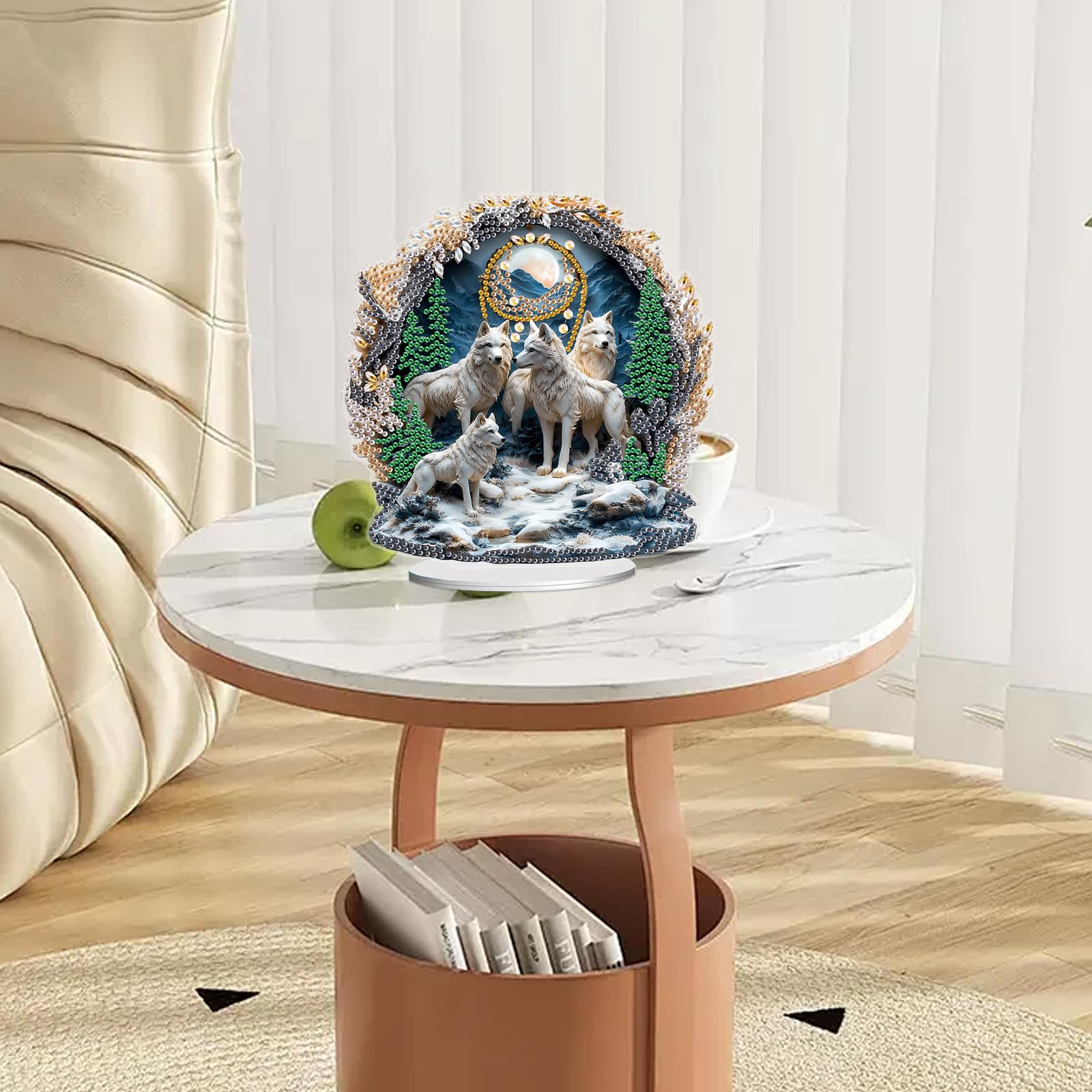 JISHSHAY Diamond Art Desk Ornaments Diamond Painting Desktop Decoration Gem Art Table Top Decorations Gem Painting Table Ornaments Mosaic Kits for Adults Desk Top Kits with Special Shape Wolf - Image 8